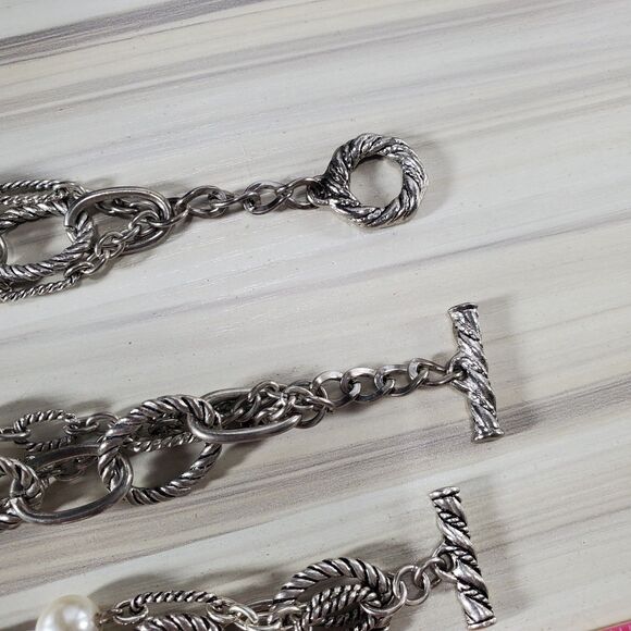 Premier Designs Demi Parure 3 Strand Chunky Chain Pearl Necklace Bracelet Set - Picture 8 of 11